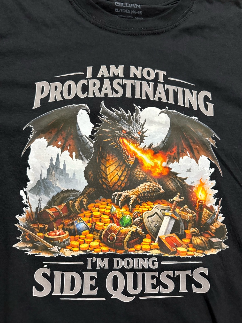 Custom made Black Dragon 'I Am Not Procrastinating' Graphic Tee